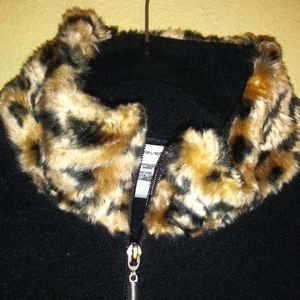 NWOT- Black Fleece w/Leopard Animal Print Faux Fur Collar Jacket-Size 3x